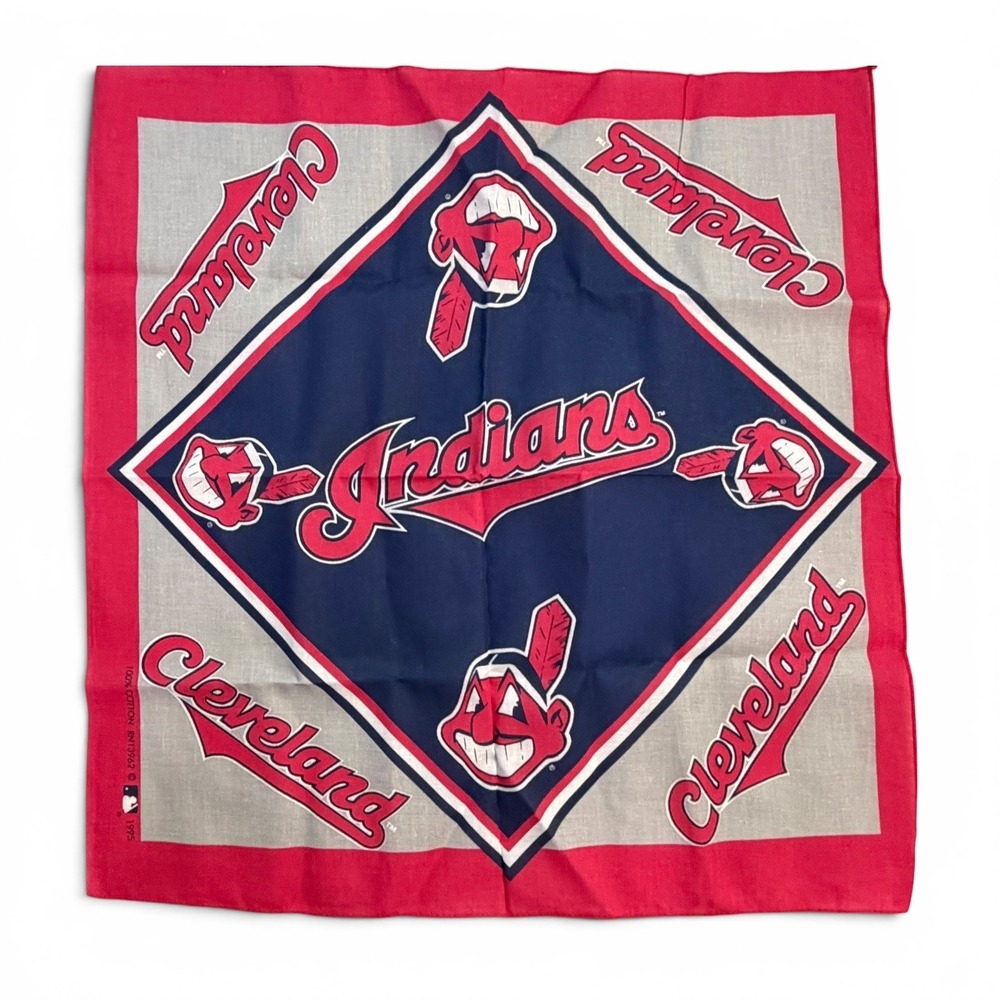 Vintage 1995 Cleveland Indians MLB Bandana Chief Wahoo 100% Cotton - New
